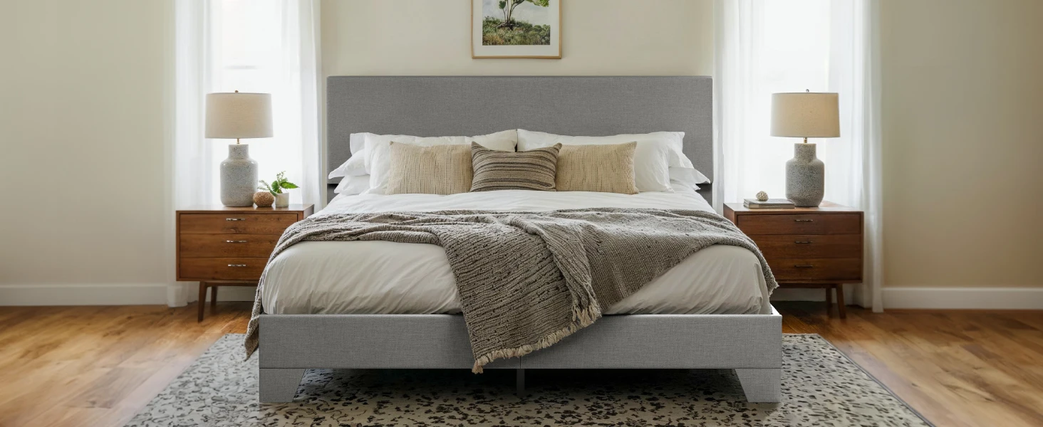 HOOMIC Upholstered Bed Frame with Adjustable Headboard, Soft Linen Fabric, Strong Supporting Structure, Noise-Free Allewie