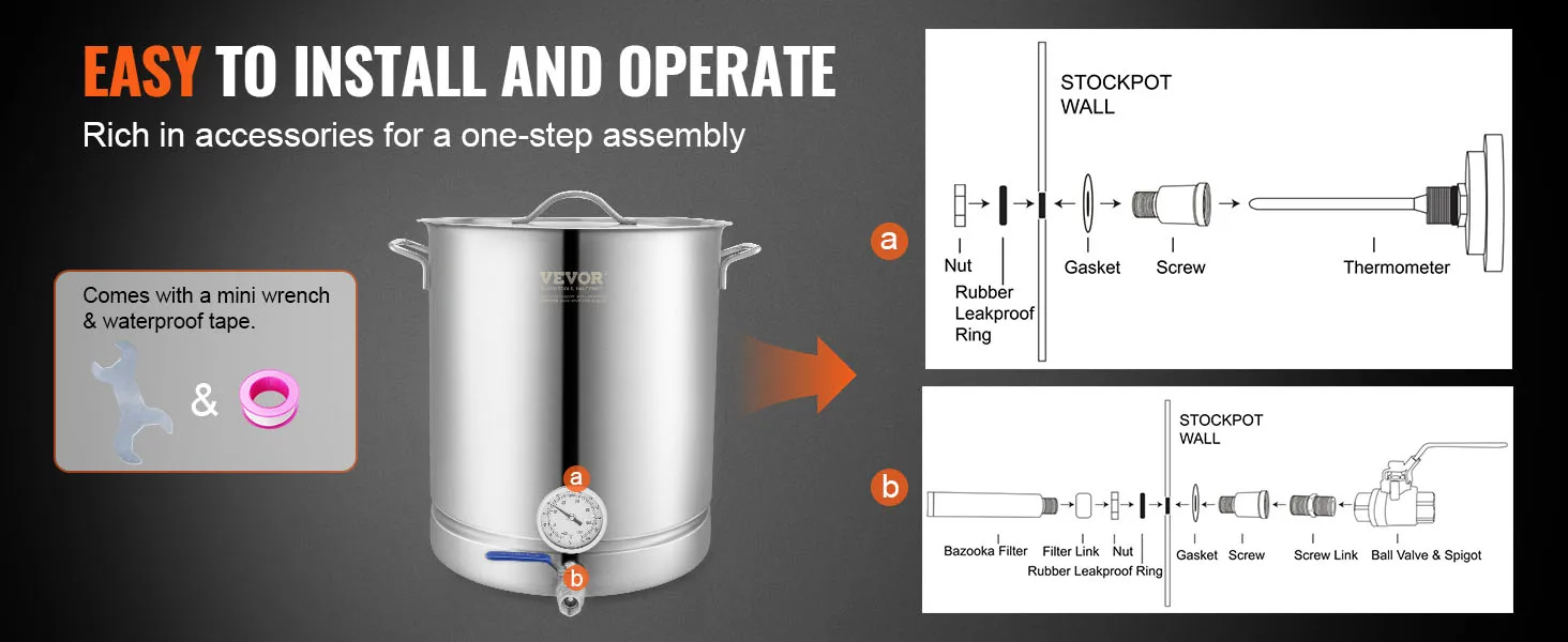 SucceBuy Stainless Steel Kettle 16 GALLON Brewing Pot Tri Ply Bottom for Beer Brew Kettle Pot Home Brewing Supplies Includes Lid