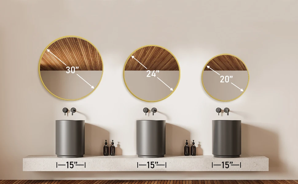 JHK Large Gold Round Vanity Framed Mirror for Wall Matte Metal Framed 30 Inch Modern Mirror Tempered Glass Bedroom Living Room
