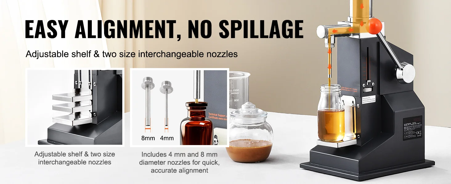 SucceBuy 5-100ml Manual Paste Liquid Filling Machine Stainless Steel Adjustable Bottle Filler with Hopper for Water Oil Honey