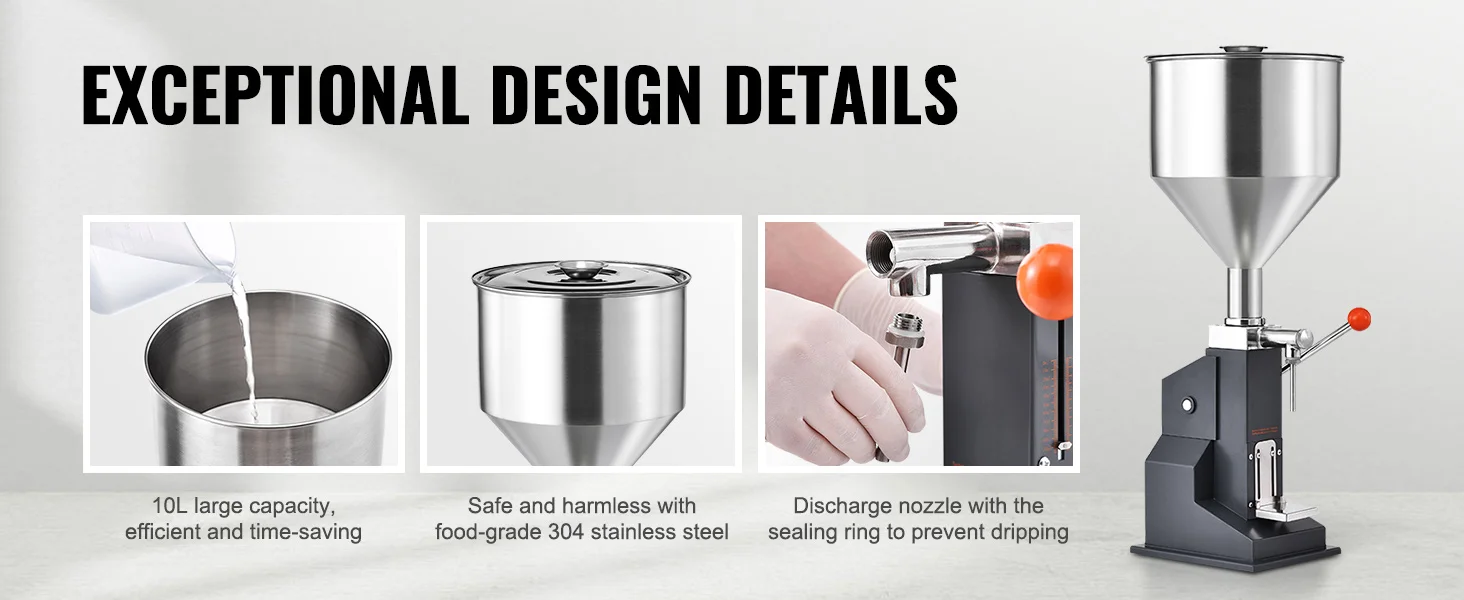 SucceBuy 5-100ml Manual Paste Liquid Filling Machine Stainless Steel Adjustable Bottle Filler with Hopper for Water Oil Honey