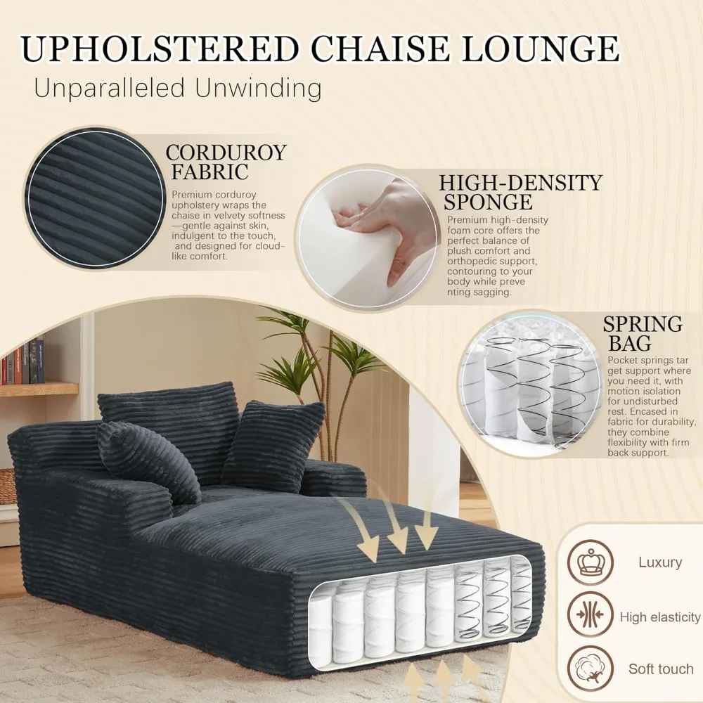 80 Inch Chaise Lounge Chair Indoor, Oversized Corduroy Upholstered Boneless Sofa Bed, Deep Seat Sleeper Couch Reading Chairs, Cl
