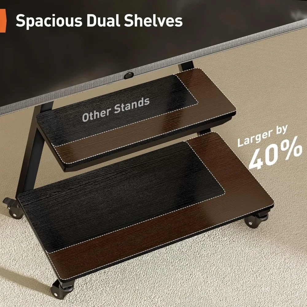 Mobile TV Stand with Soundbar Mount, Rolling Floor TV Stand with Wheels for 43-80" TVs up to 132lbs, Mobile TV Cart with Storag