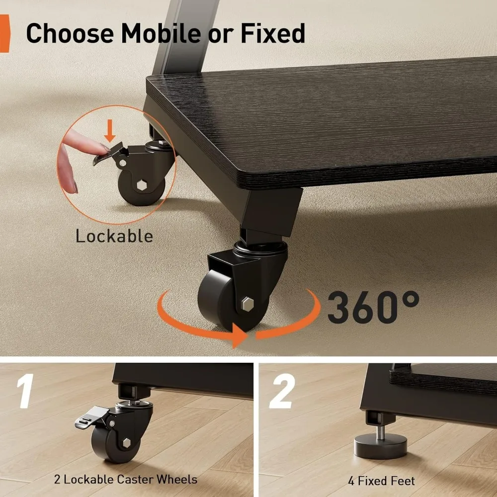 Mobile TV Stand with Soundbar Mount, Rolling Floor TV Stand with Wheels for 43-80" TVs up to 132lbs, Mobile TV Cart with Storag