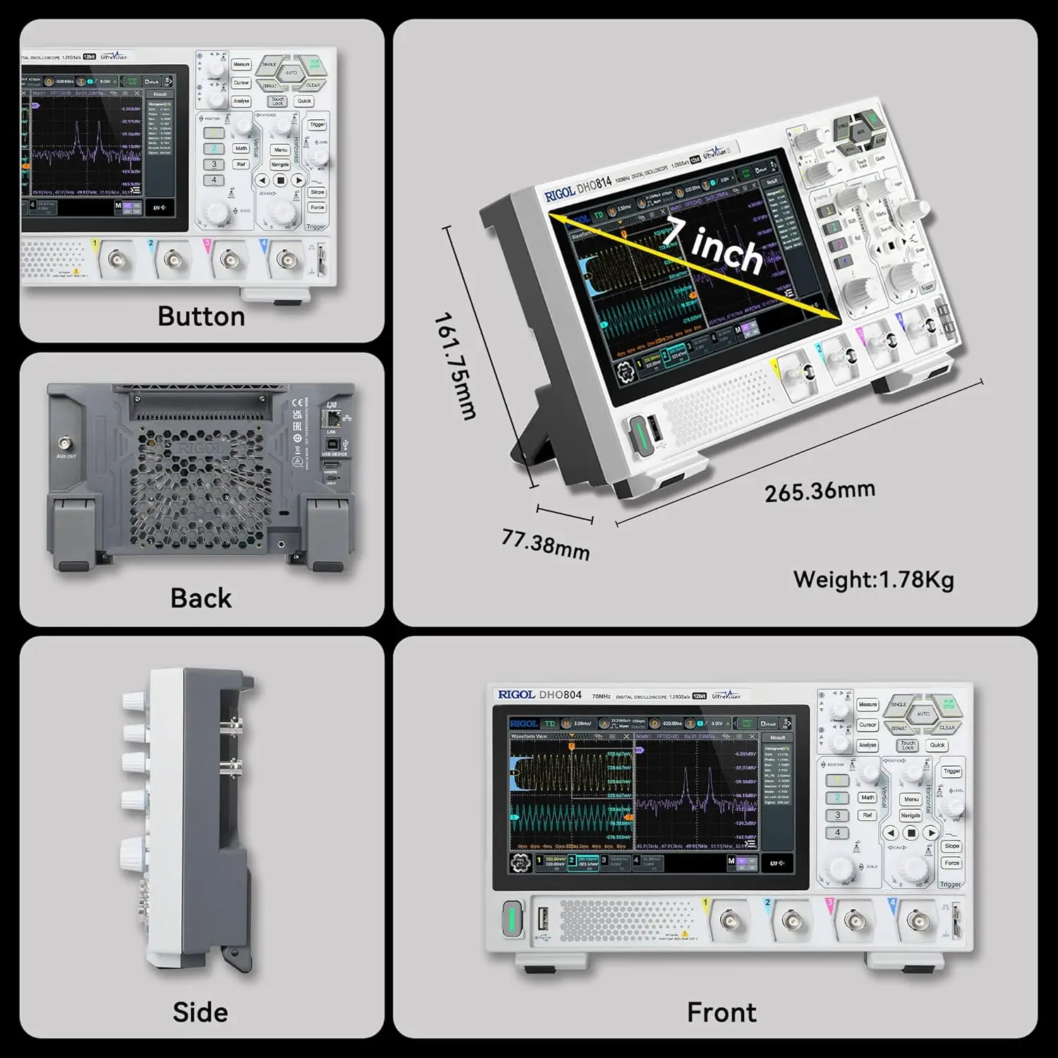 Digital Oscilloscope DHO804 70MHz Frequency Band + 12-bit Vertical Resolution + Maximum 1.25 GSa/s Sample Rate + 1000,000