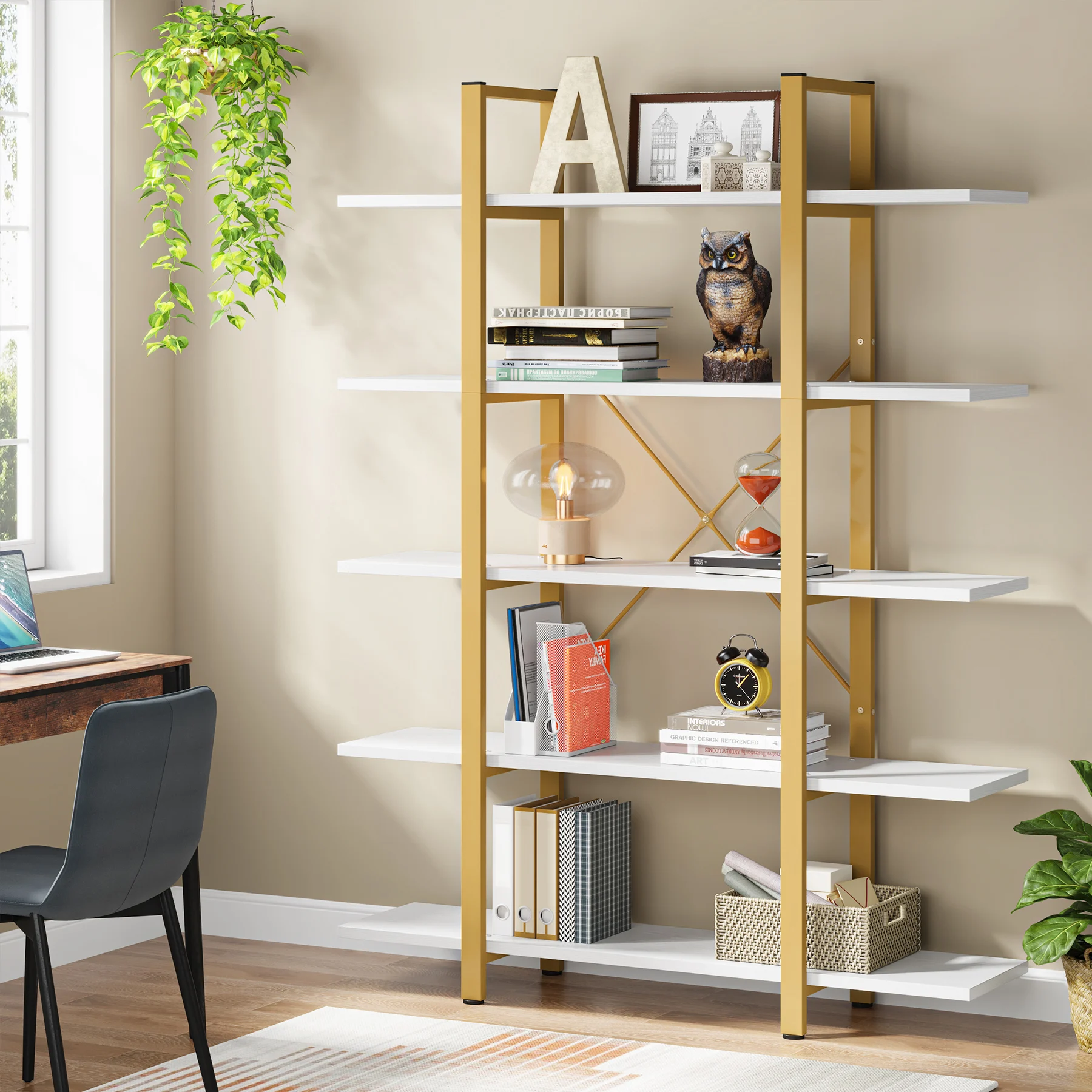 Tribesigns 5-Tier Bookshelf, Vintage Industrial Style Bookcase 72 H x 12 W x 47L Inches