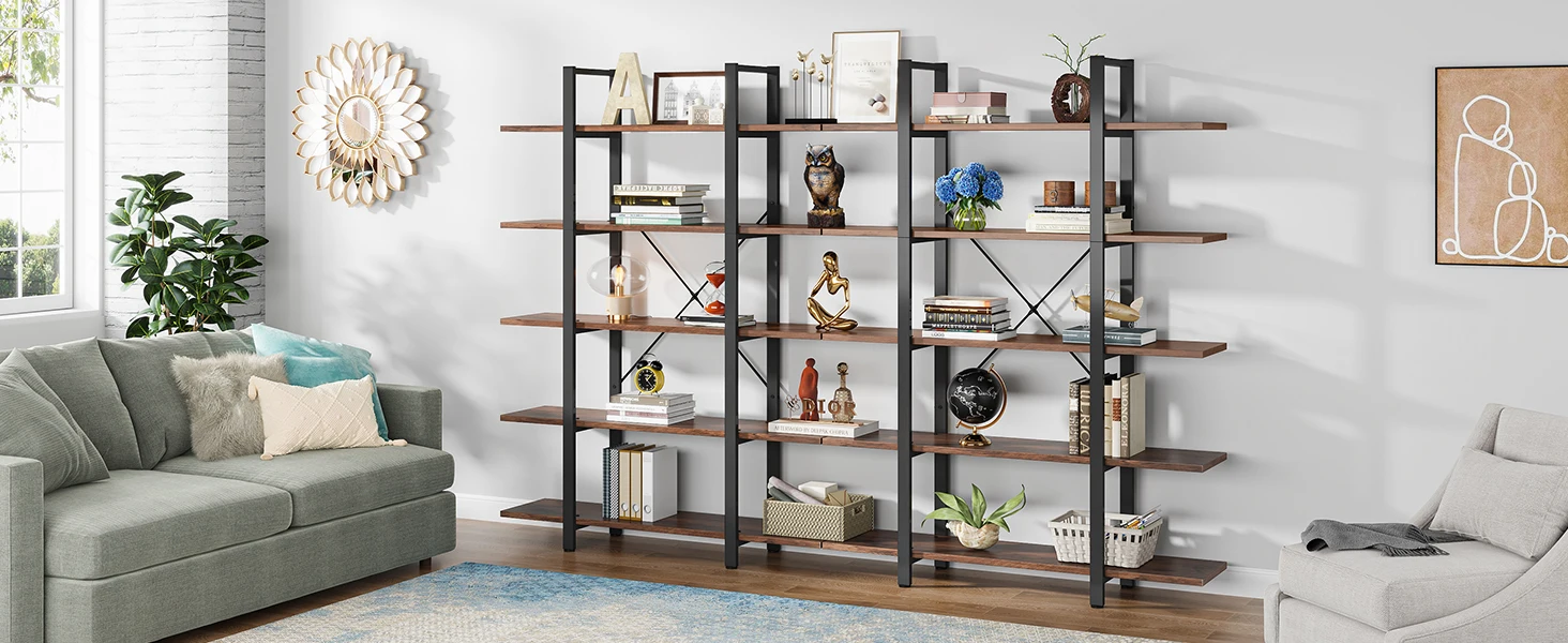 Tribesigns 5-Tier Bookshelf, Vintage Industrial Style Bookcase 72 H x 12 W x 47L Inches