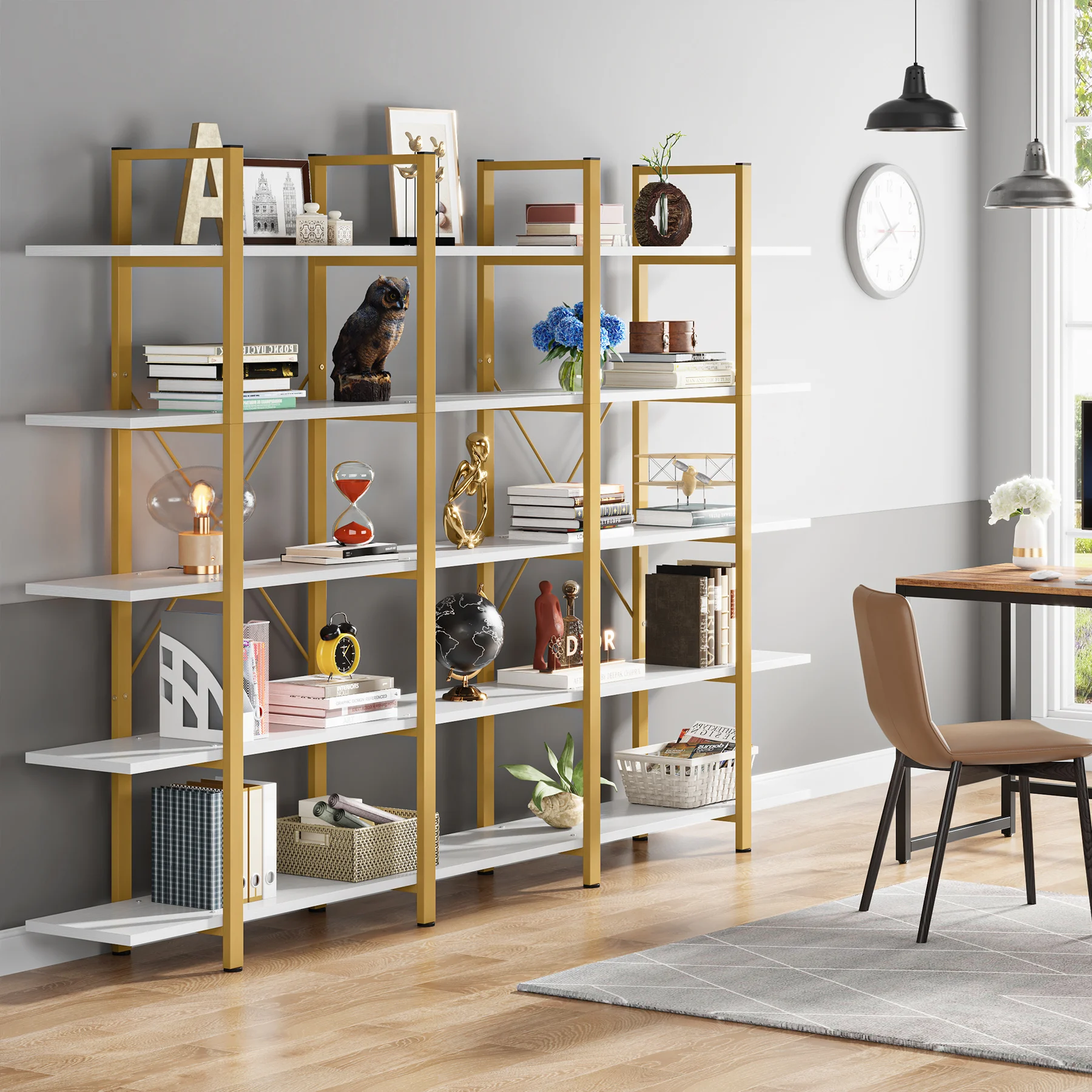 Tribesigns 5-Tier Bookshelf, Vintage Industrial Style Bookcase 72 H x 12 W x 47L Inches