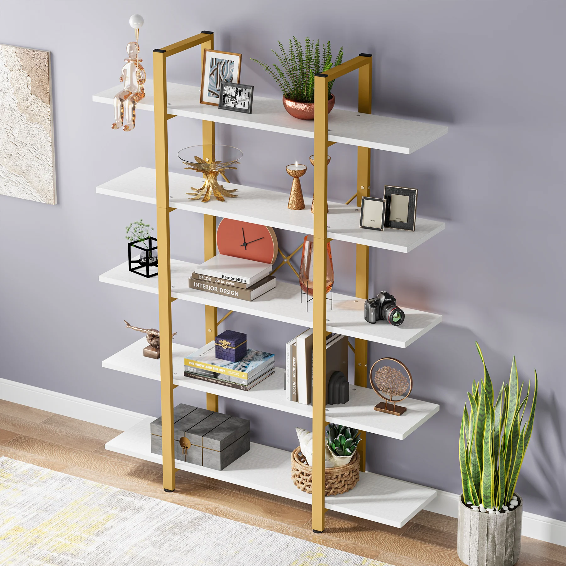 Tribesigns 5-Tier Bookshelf, Vintage Industrial Style Bookcase 72 H x 12 W x 47L Inches