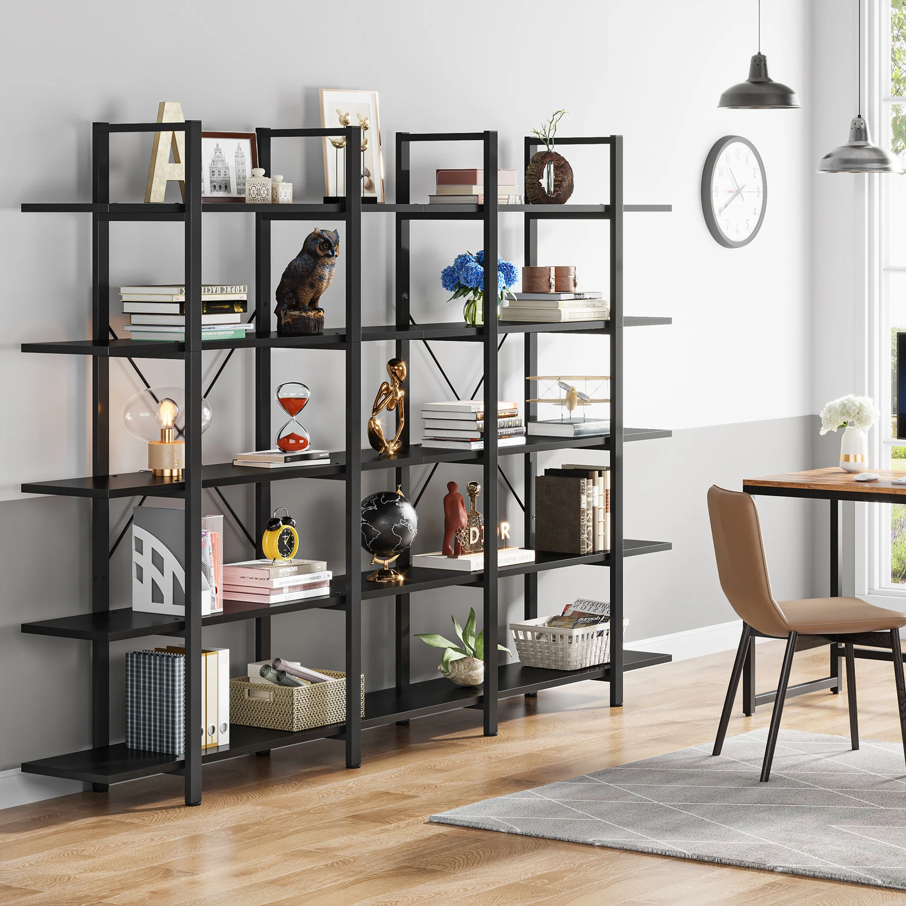 Tribesigns 5-Tier Bookshelf, Vintage Industrial Style Bookcase 72 H x 12 W x 47L Inches