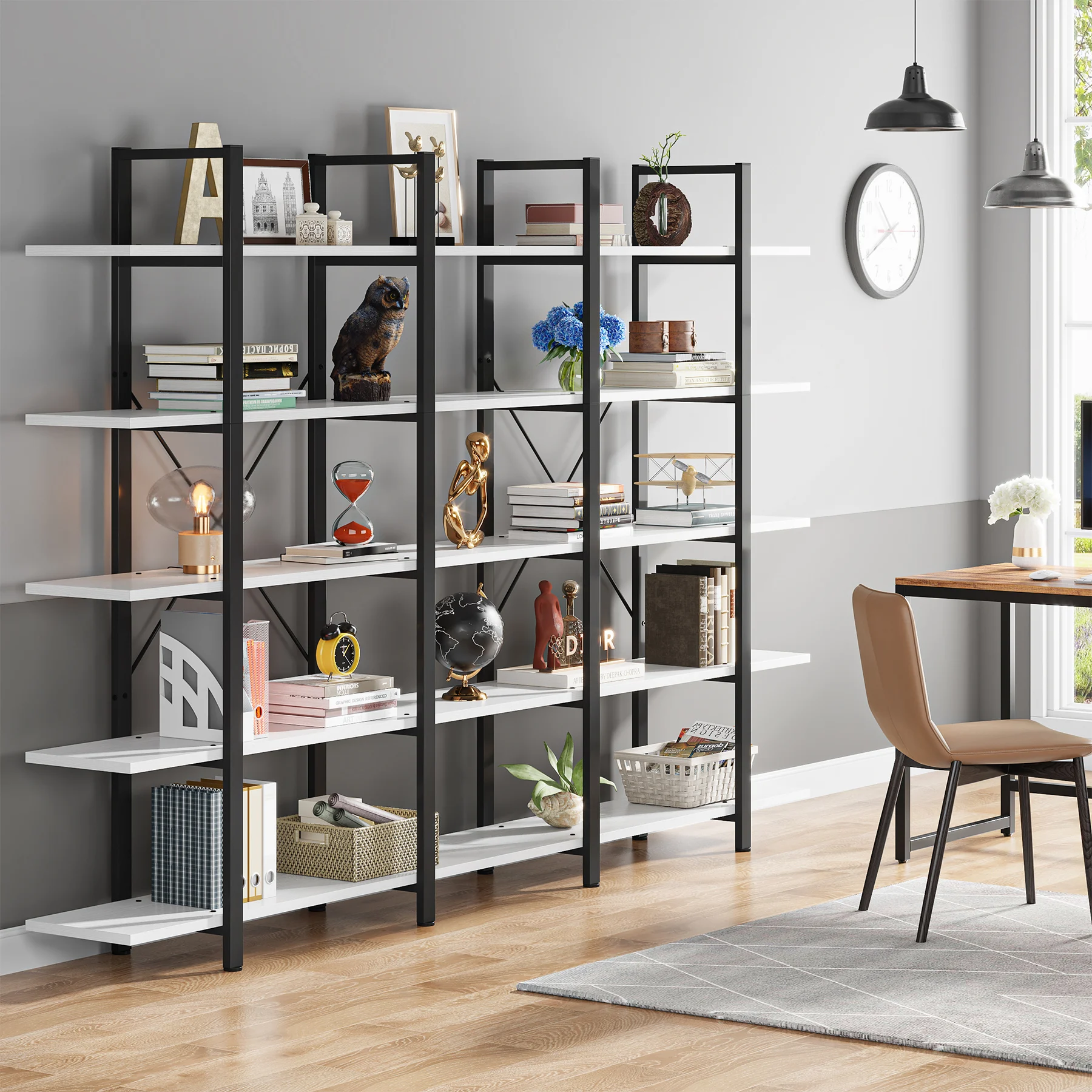 Tribesigns 5-Tier Bookshelf, Vintage Industrial Style Bookcase 72 H x 12 W x 47L Inches