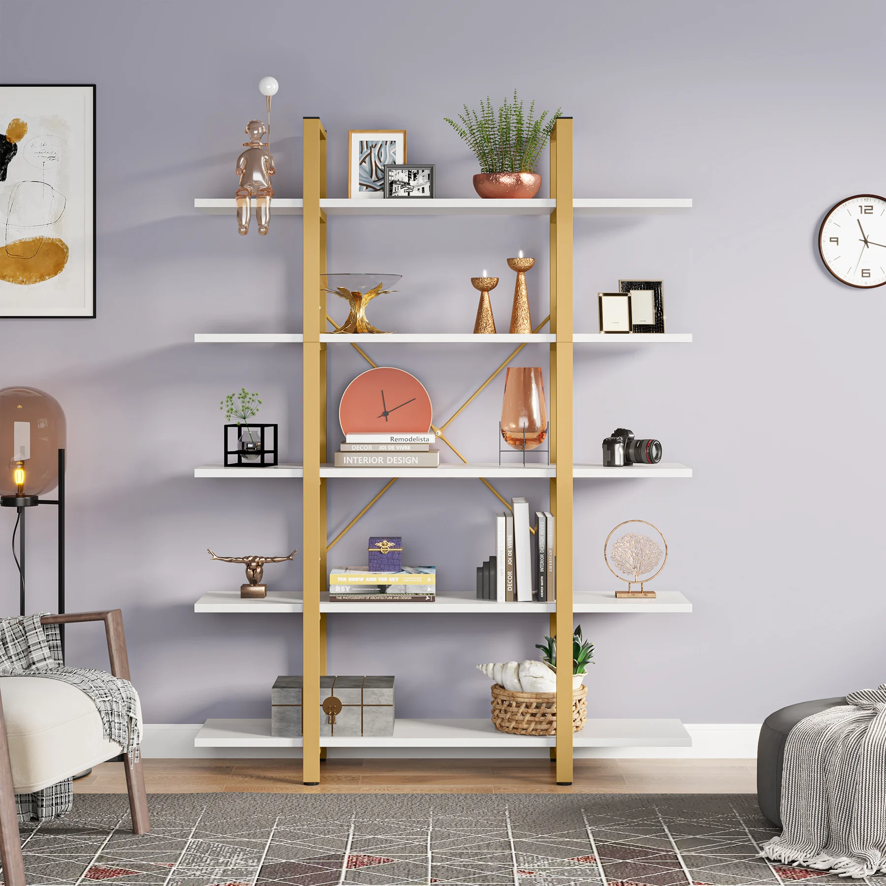Tribesigns 5-Tier Bookshelf, Vintage Industrial Style Bookcase 72 H x 12 W x 47L Inches
