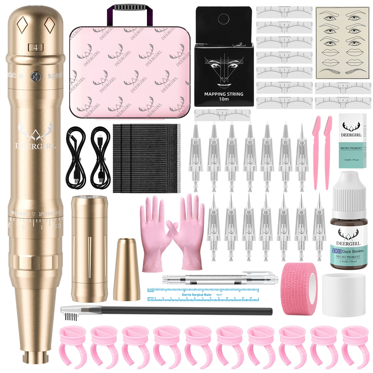 DM Wireless Permanent Makeup Machine Kit Micropigmentation Microblading Pen Eyebrow Tattoo Kit With Ink 15PCS Eyebrow Needles