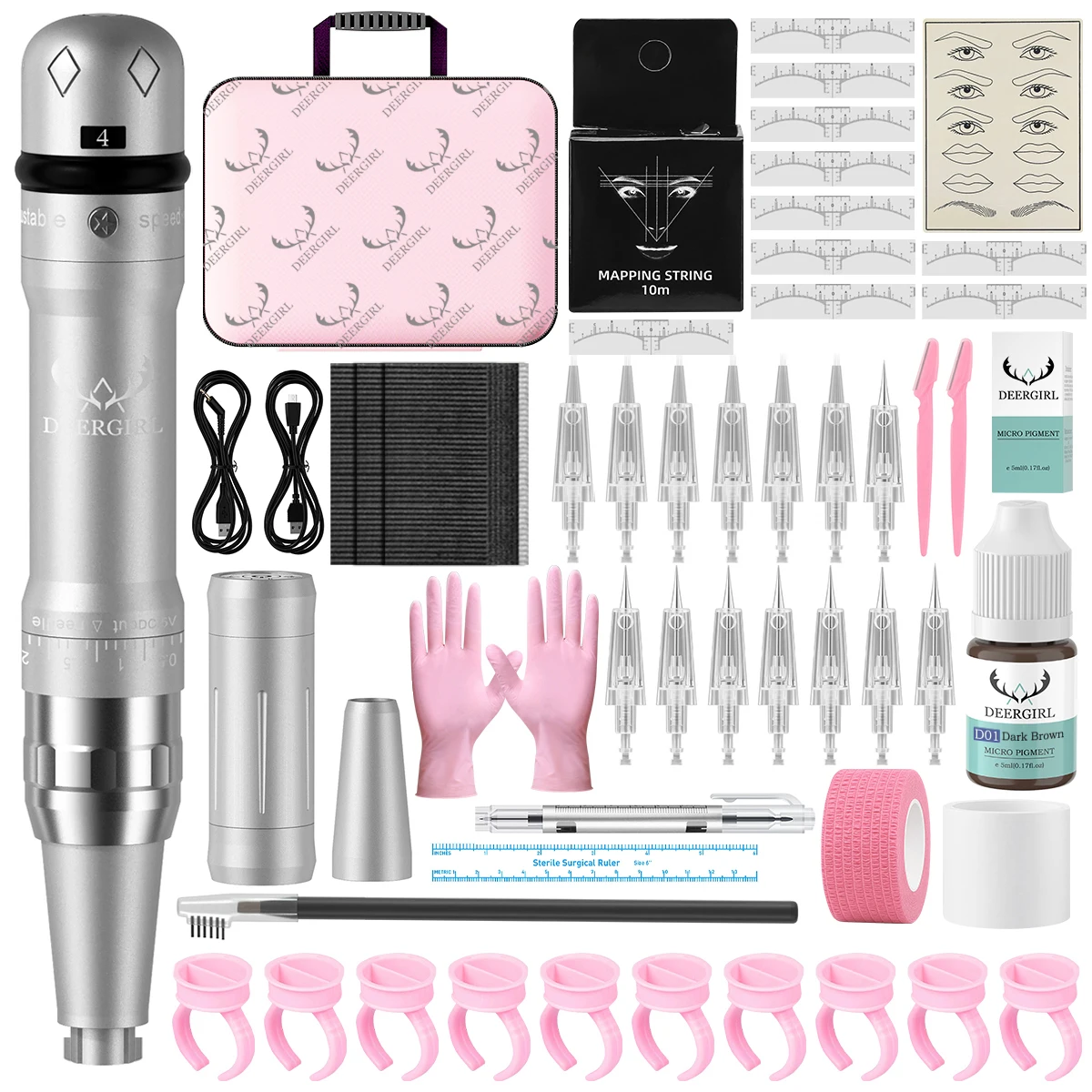 DM Wireless Permanent Makeup Machine Kit Micropigmentation Microblading Pen Eyebrow Tattoo Kit With Ink 15PCS Eyebrow Needles