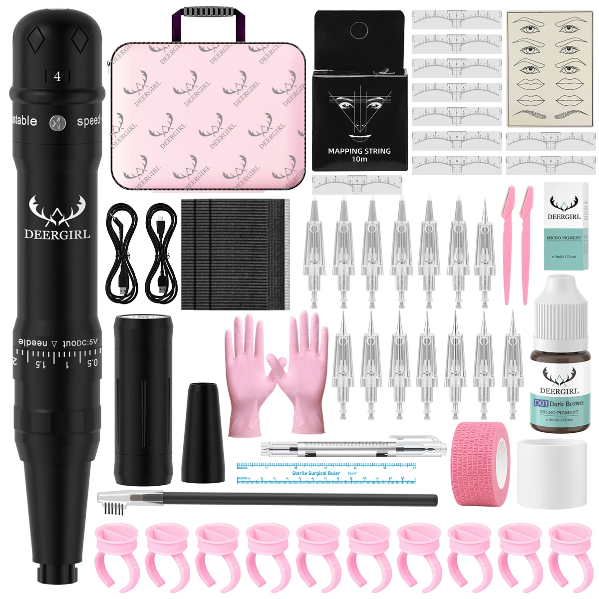 DM Wireless Permanent Makeup Machine Kit Micropigmentation Microblading Pen Eyebrow Tattoo Kit With Ink 15PCS Eyebrow Needles