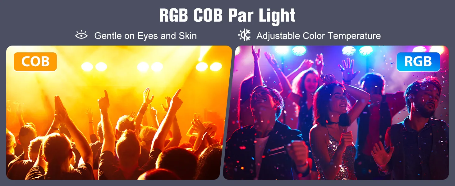 Datewink 1/2Pcs 200W COB RGB LED Par Lights Cool&Warm White Audience Strobe Stage Light DMX For DJ Disco Party Wedding Nightclub
