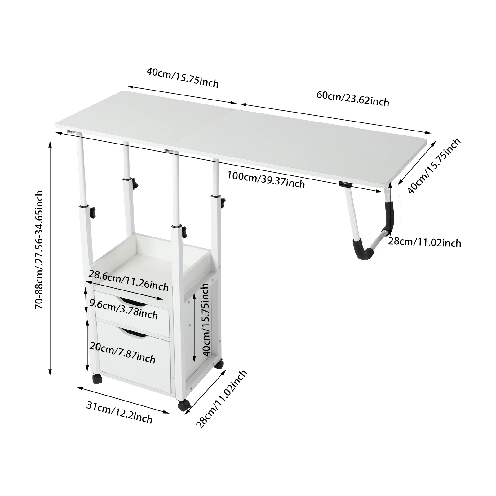 Movable Bedside Table Warp-Proof OverBed Desk Height Adjustable EASY Cleaning Multi-Function Bed Table for Bedrooms/Dormitories