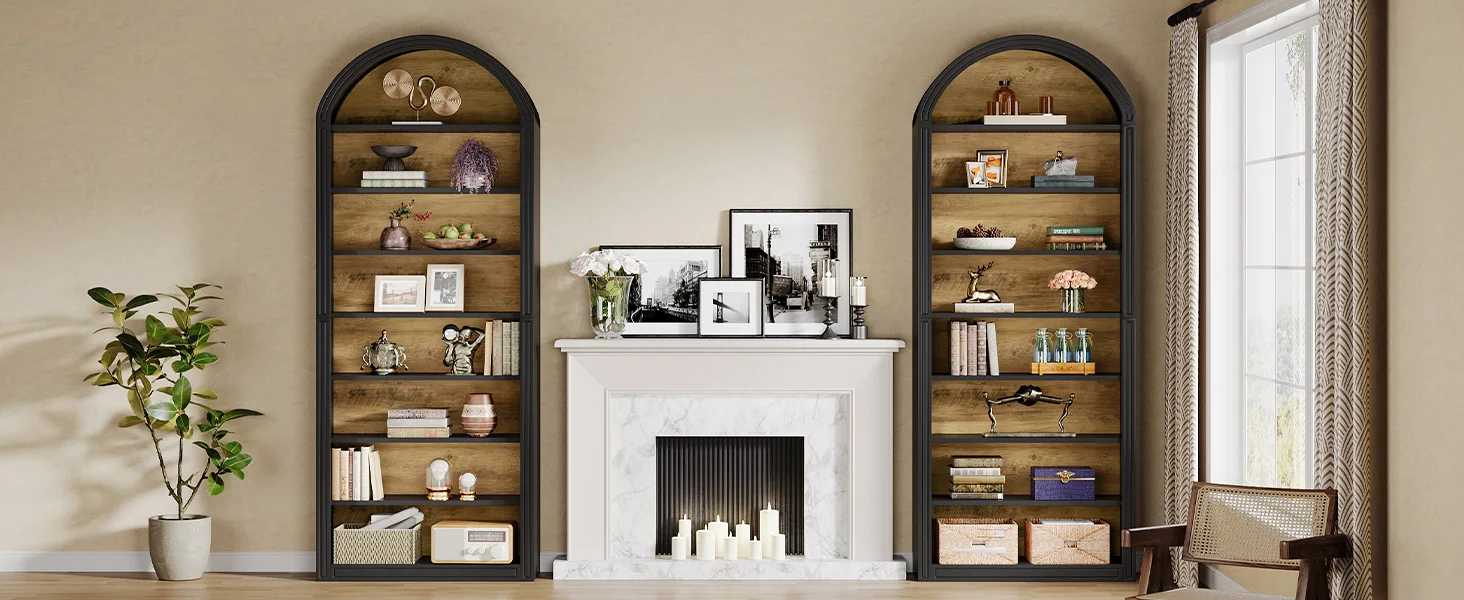 Modern Arched Bookcase with Storage, 8-Tier Floor Standing Open Display Shelving Unit for Living Room, Bedroom, Home Office