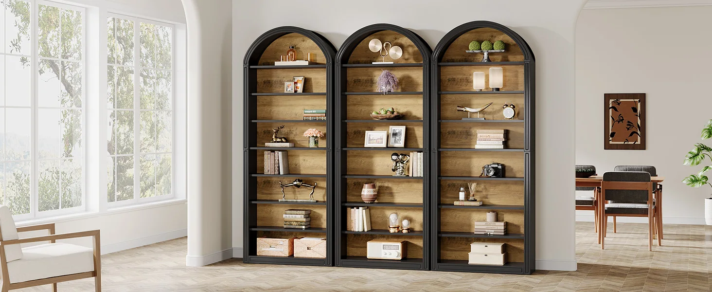 Modern Arched Bookcase with Storage, 8-Tier Floor Standing Open Display Shelving Unit for Living Room, Bedroom, Home Office