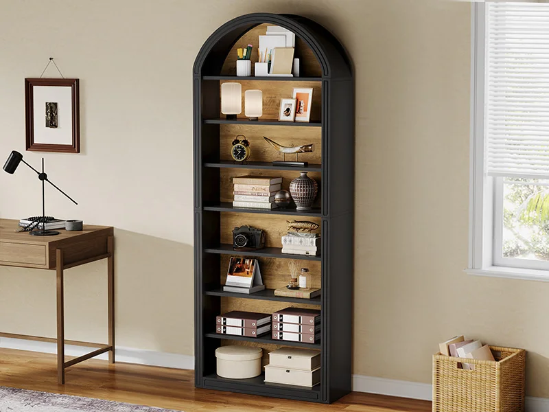 Modern Arched Bookcase with Storage, 8-Tier Floor Standing Open Display Shelving Unit for Living Room, Bedroom, Home Office