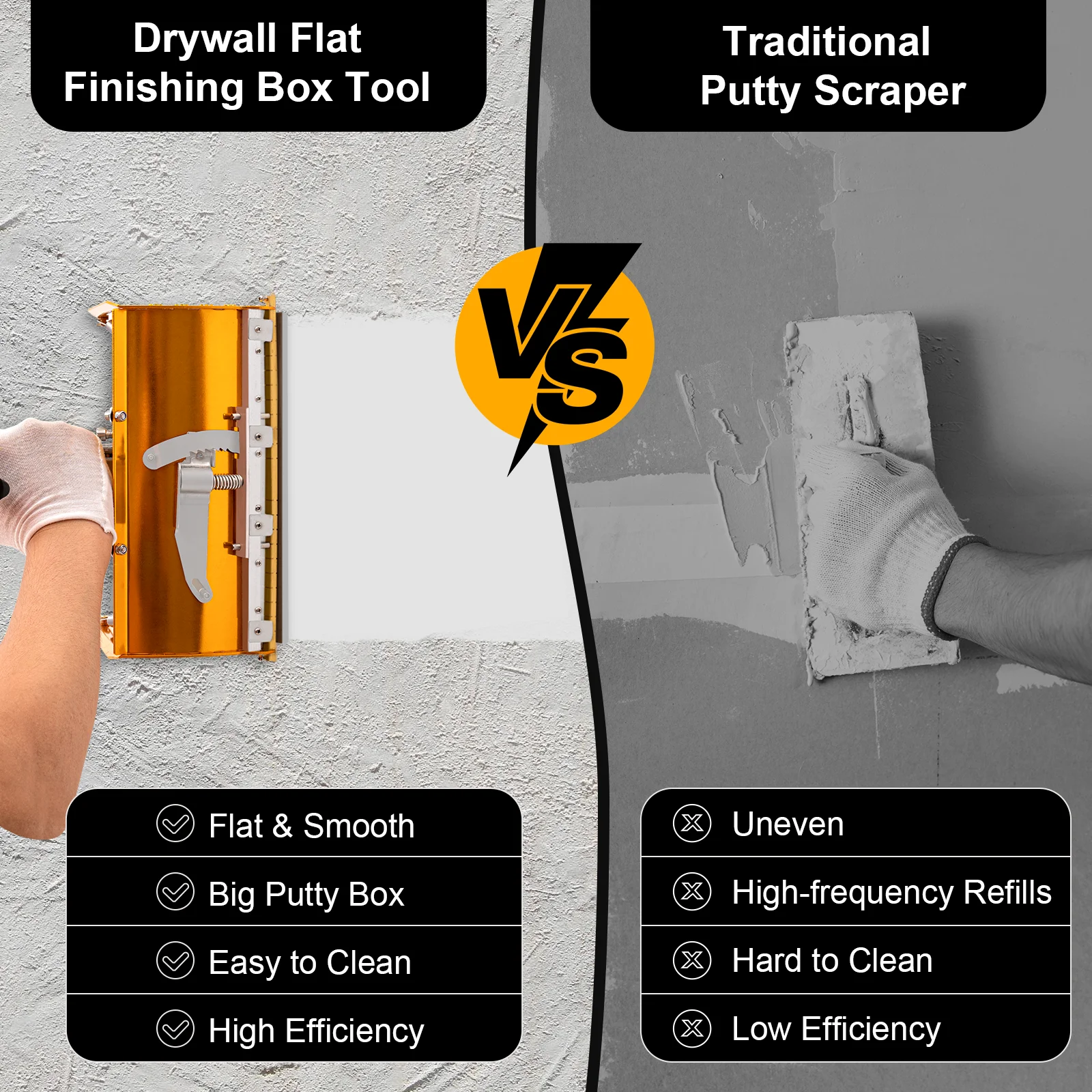 Hand Putty Finishing Trowel, Drywall Flat Finishing Box Tool, Putty Smoother, 26.5cm House Walls or Ceilings Decorating
