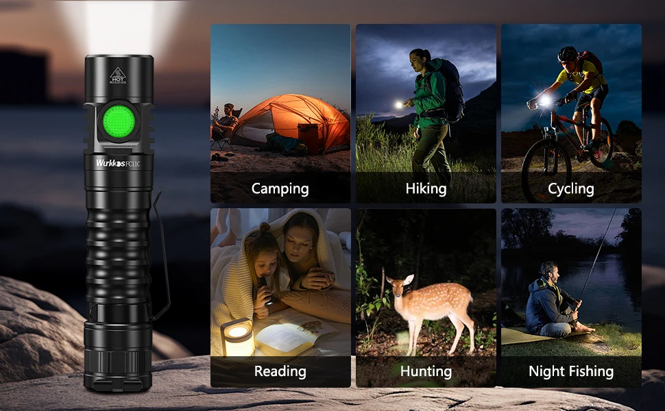 Wurkkos FC11C 519A USB-C Rechargeable EDC 18650 Flashlight Max Output 1200 LM IP68 Waterproof Magnetic Tail Hiking Travel Torch