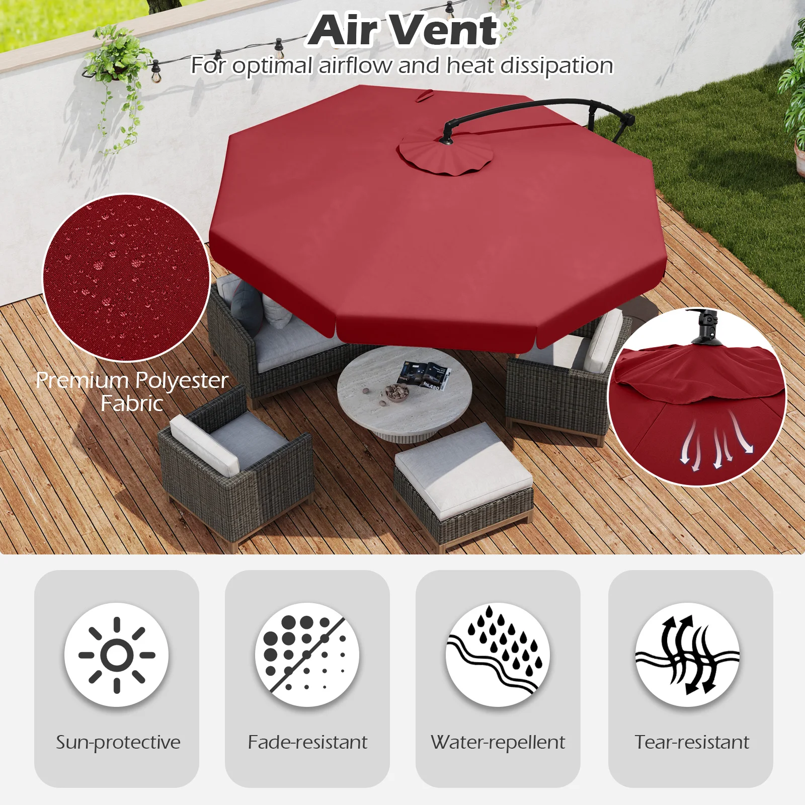 10FT Offset Hanging Umbrella Patio Cantilever Umbrella with Cover