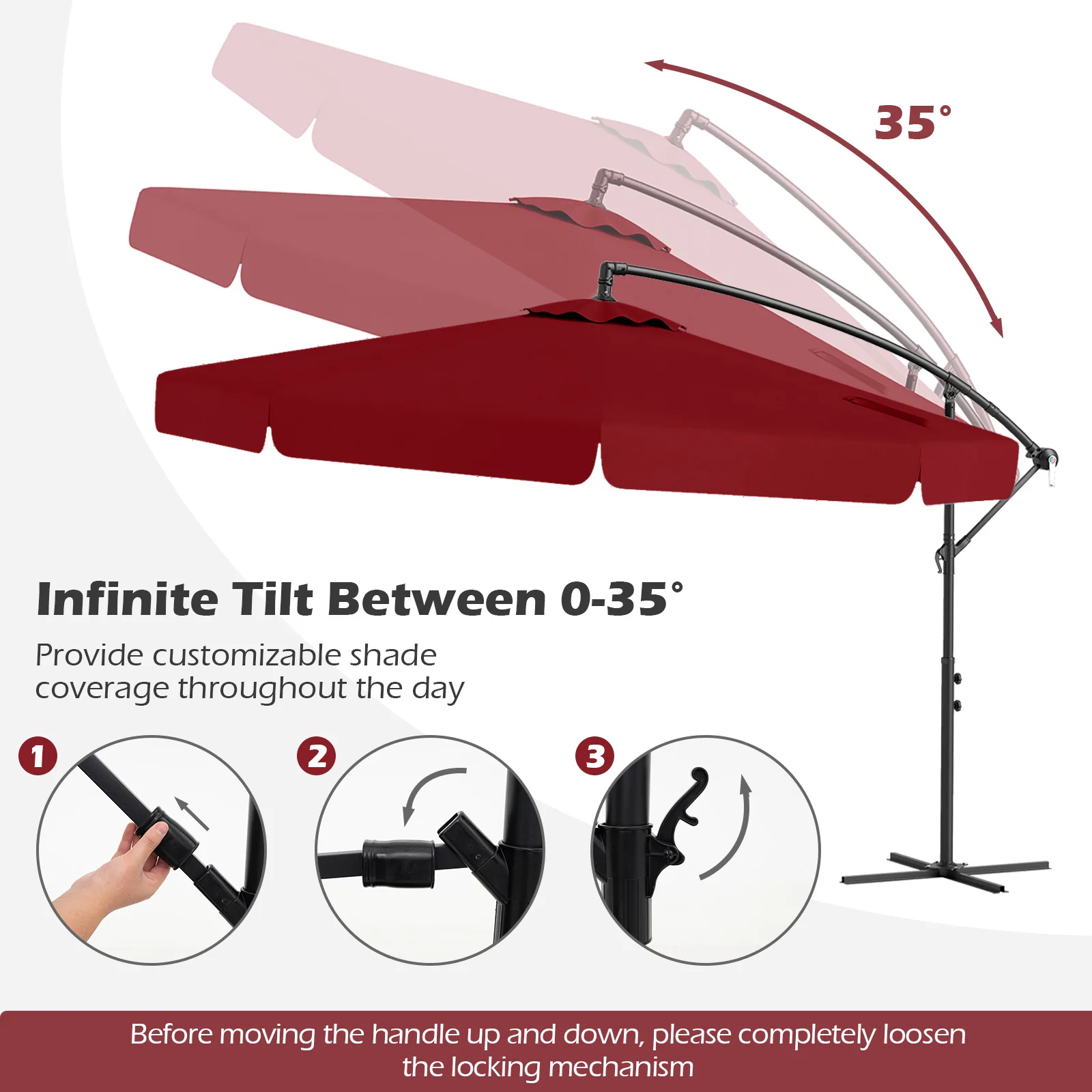 10FT Offset Hanging Umbrella Patio Cantilever Umbrella with Cover