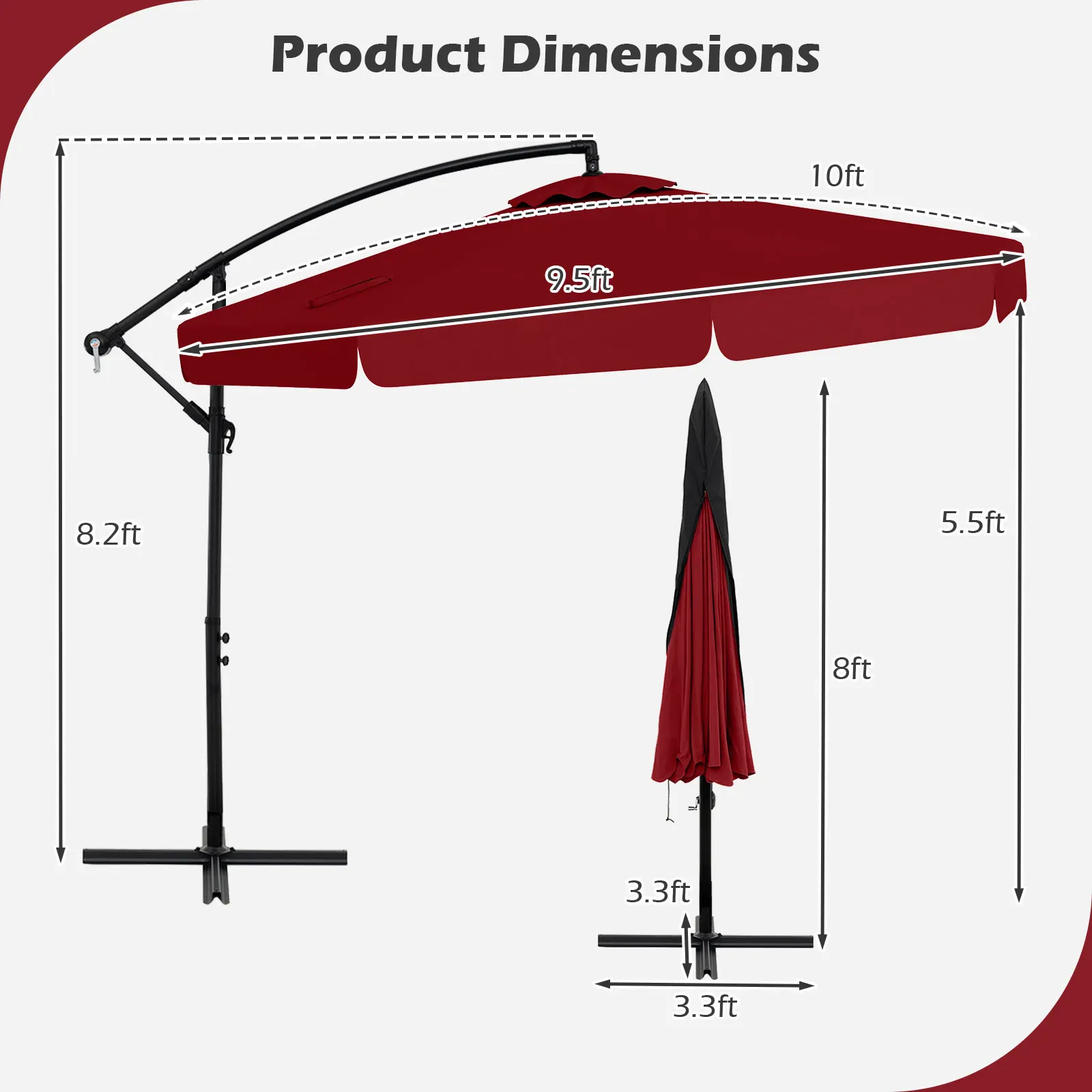 10FT Offset Hanging Umbrella Patio Cantilever Umbrella with Cover