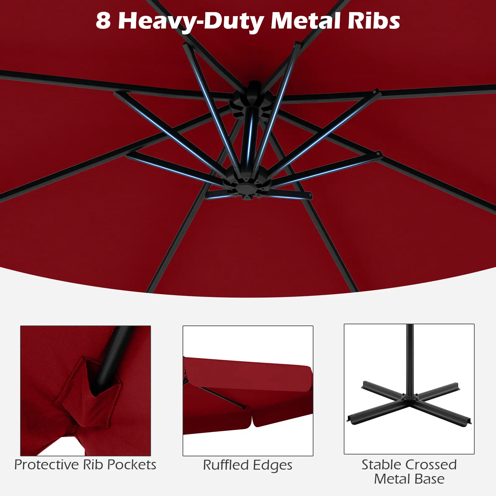 10FT Offset Hanging Umbrella Patio Cantilever Umbrella with Cover