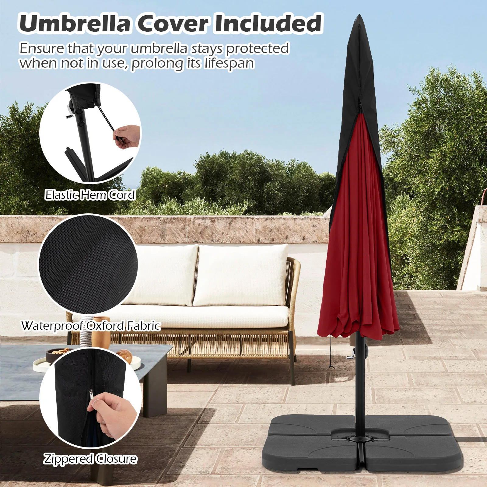 10FT Offset Hanging Umbrella Patio Cantilever Umbrella with Cover