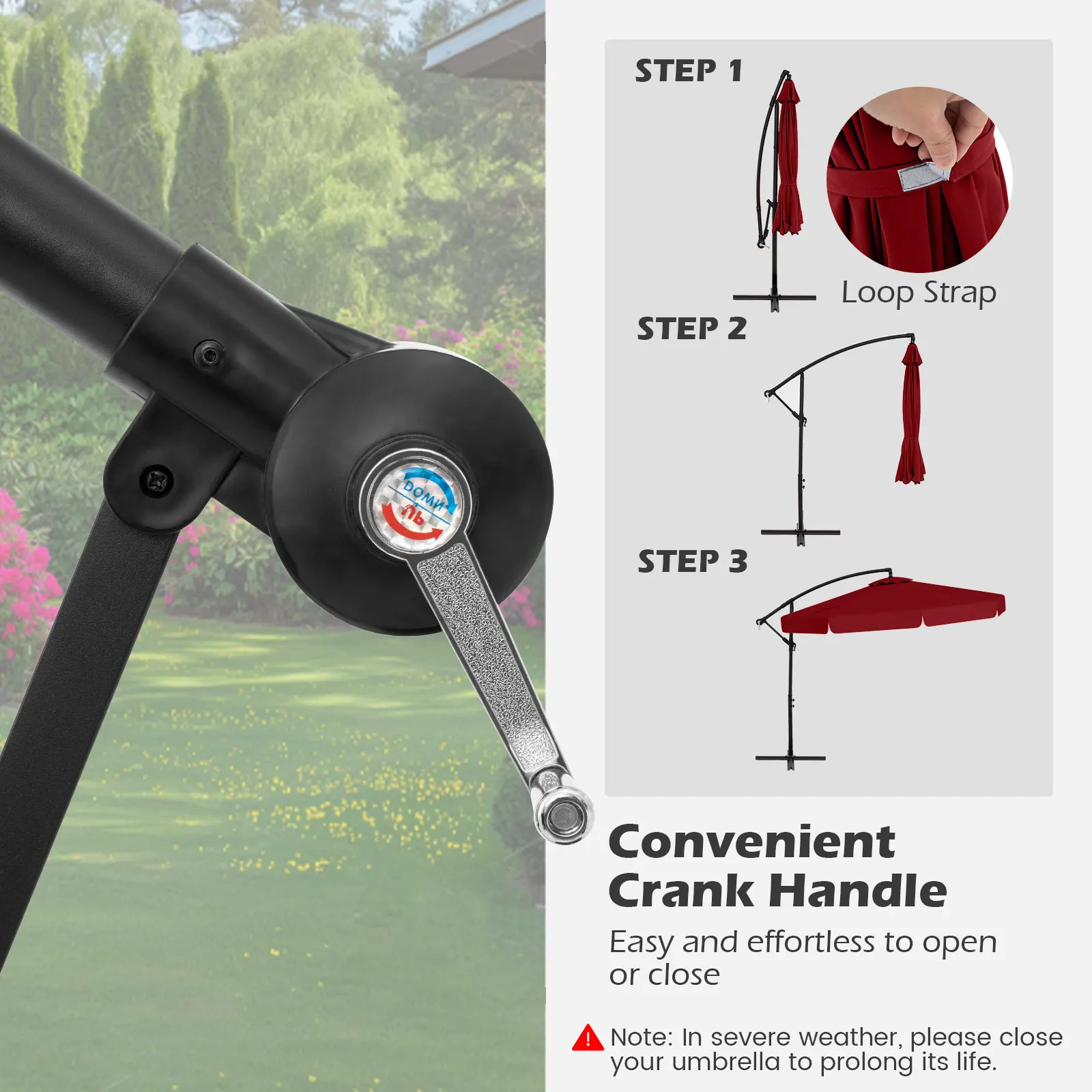 10FT Offset Hanging Umbrella Patio Cantilever Umbrella with Cover