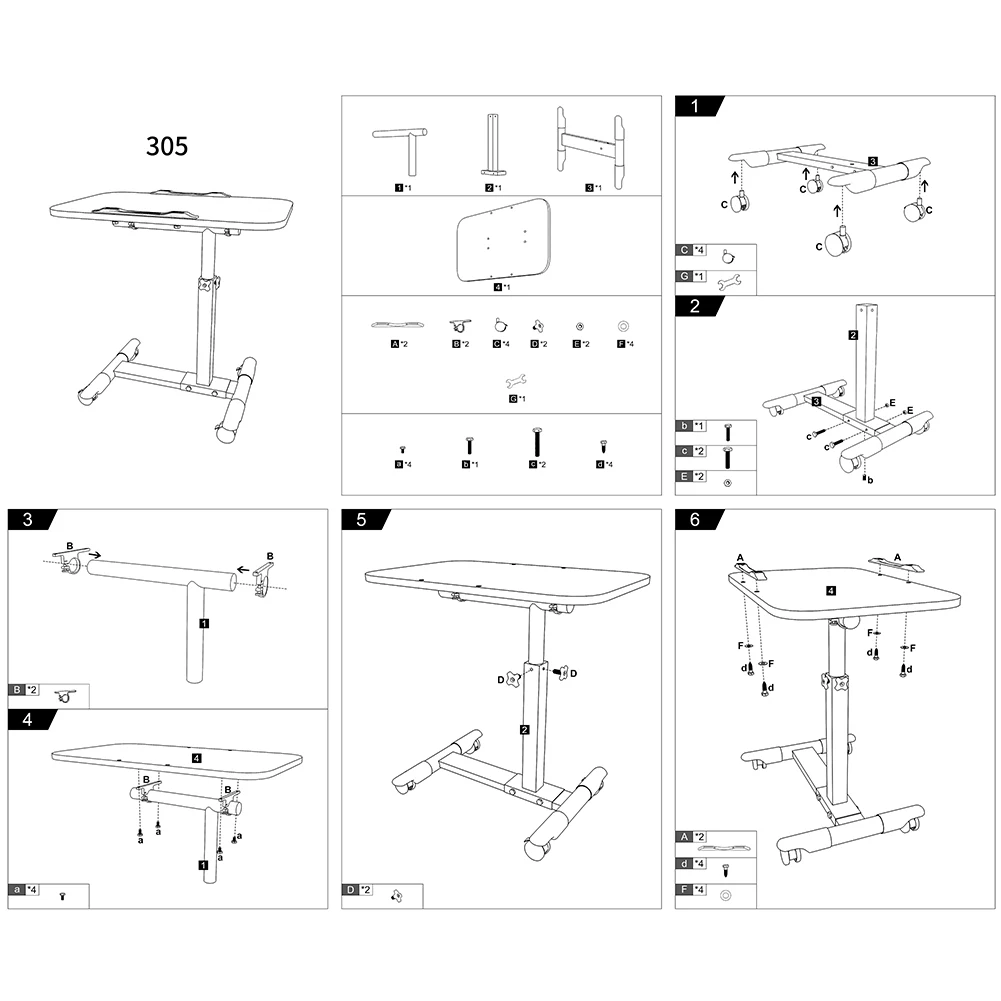 Overbed Table Adjustable Height Over The Bed Hospital Bedside Table w/ Tilting Desktop&Wheels, Rolling Standing Laptop Desk
