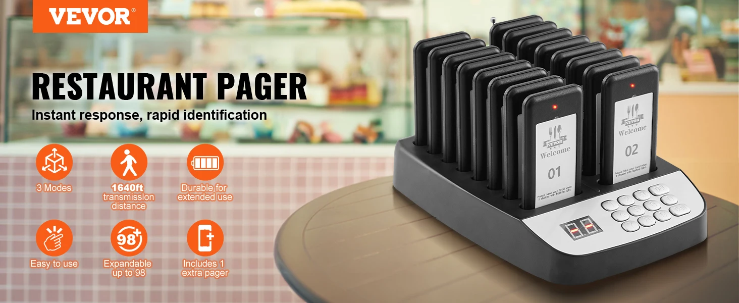 VEVOR 16pcs Restaurant Pager System Wireless 500m Long Range Lineup Waiting Queue Signal Guest Customer Calling Beepers