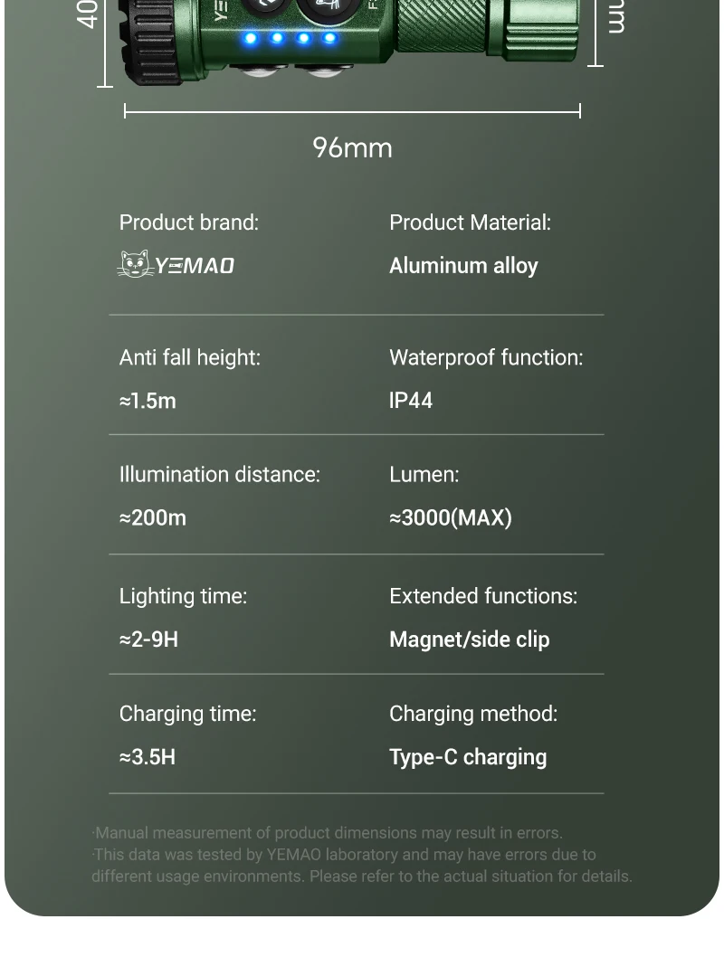 YEMAO F337X Powerful Led Flashlight 7 XTE Leds 3000 Lumens 200 Meters 18650 Battery Multi-color Auxiliary Lights EDC Torches