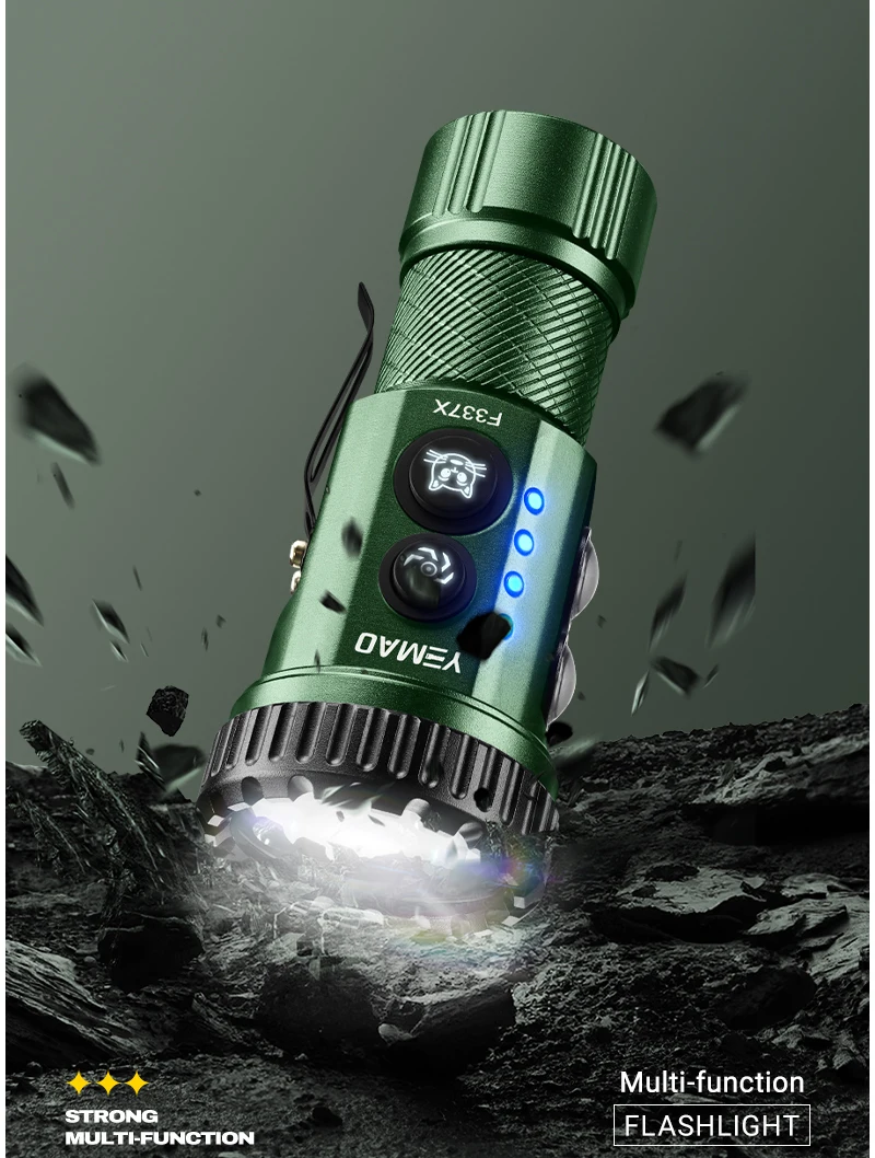 YEMAO F337X Powerful Led Flashlight 7 XTE Leds 3000 Lumens 200 Meters 18650 Battery Multi-color Auxiliary Lights EDC Torches
