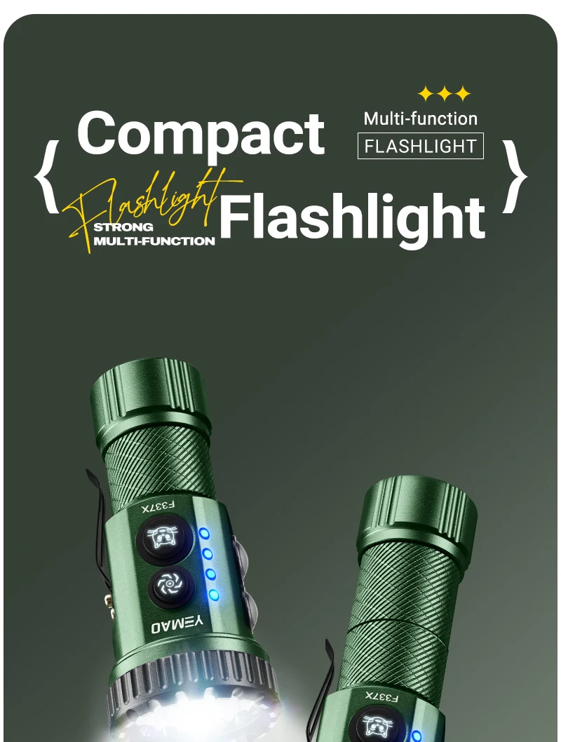 YEMAO F337X Powerful Led Flashlight 7 XTE Leds 3000 Lumens 200 Meters 18650 Battery Multi-color Auxiliary Lights EDC Torches