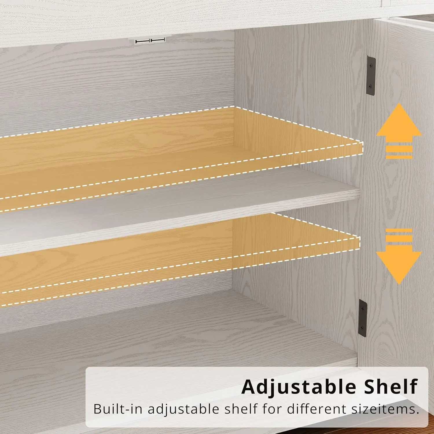 IRONCK Buffet Cabinet with Storage, Sideboard Storage Cabinet, Natural Wood, Kitchen Cabinet with Drawers & Doors, White