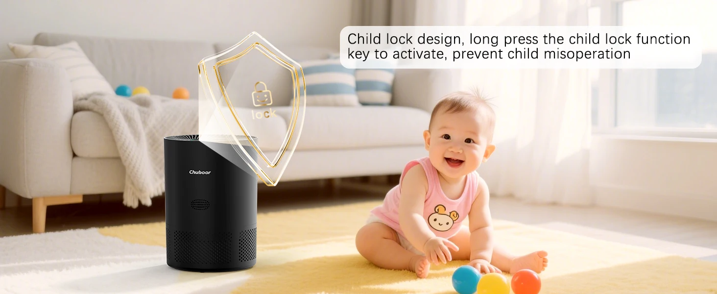 Chuboor Air Purifiers for Home H13 True HEPA for Bedroom Room Kitchen Washroom for Smoke and Dust Pollen Odors PM2.5 Detection 185m³/h CADR Supports Tuya App for 30-40 Square Meters of Clean Purifier Effectively Improve Air Quality Allergen