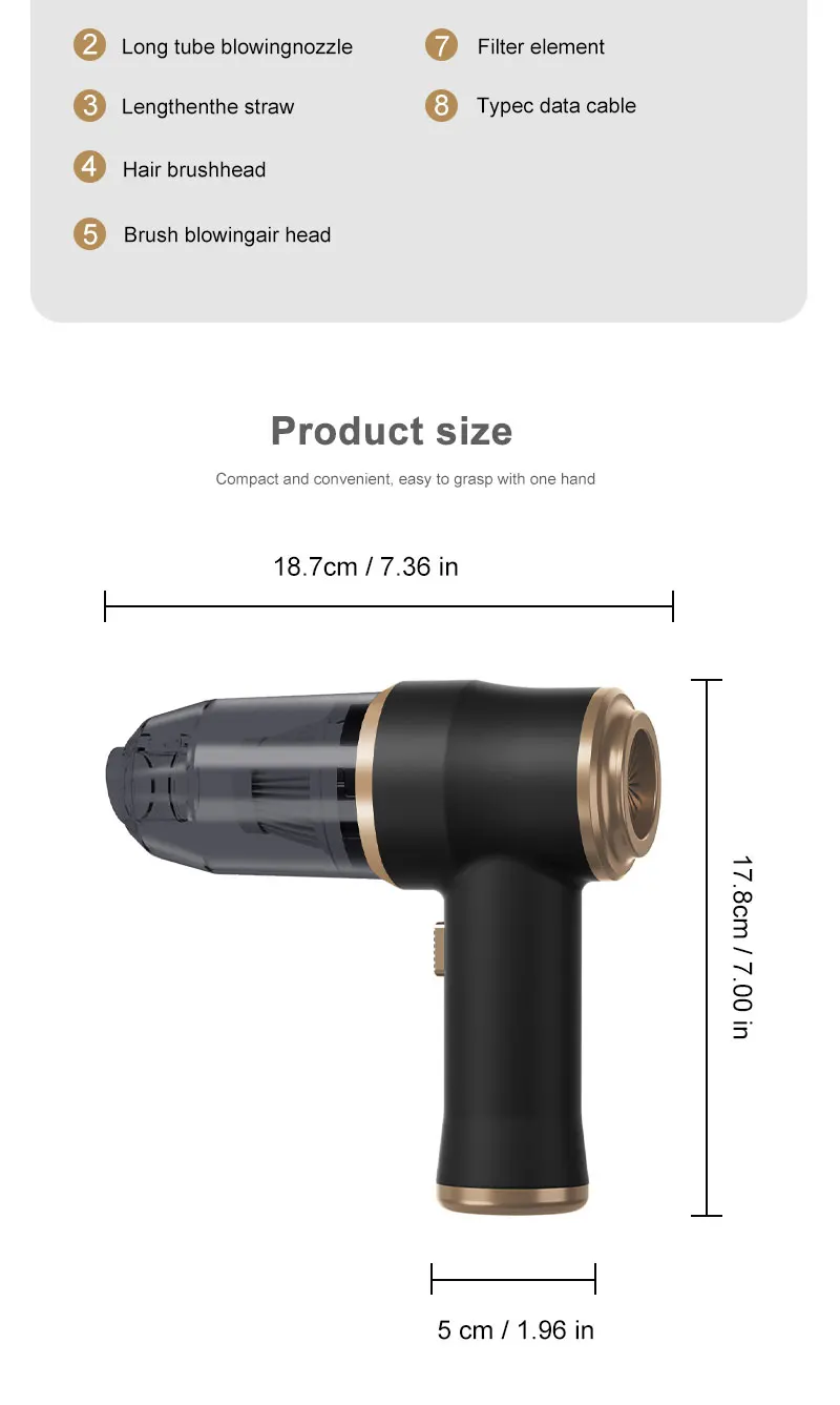 High Power Car Blower Vacuum, 2-in-1 Strong Suction & Blowing, Portable for Auto/Home Cleaning, Dust Removal from Seat/Mat/Trunk