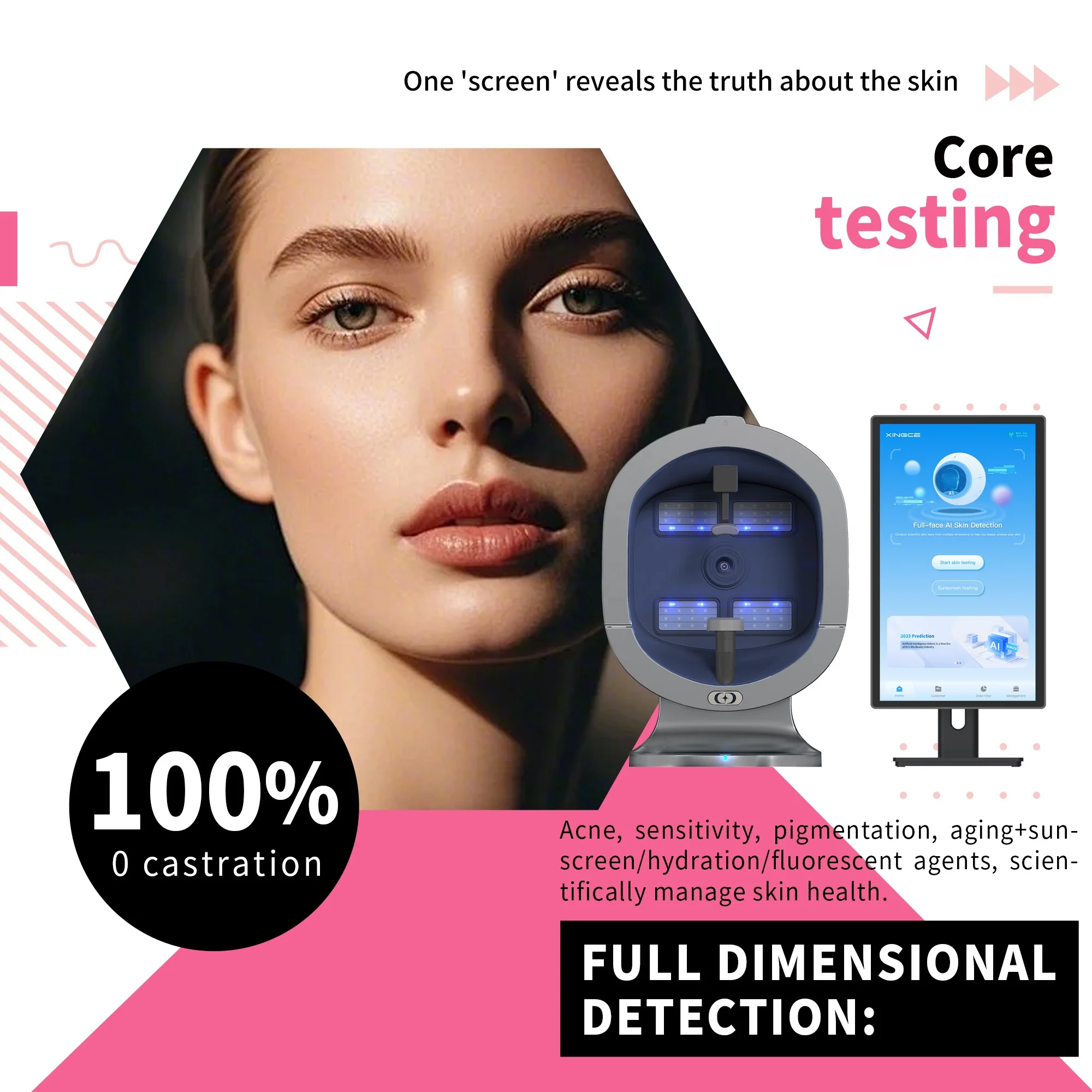 Upgraded X5 3D Ai Skin Image Analyzer High Definition Pixels Whole Facial Scanning Multi Spectrum Moisture Scalp Detection