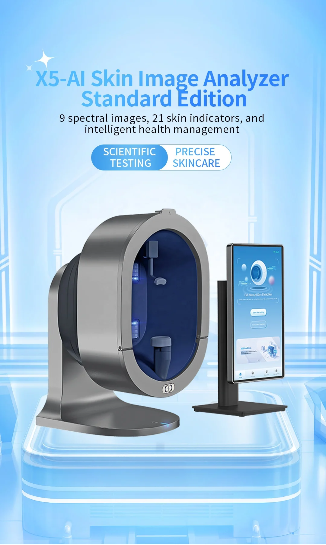 Upgraded X5 3D Ai Skin Image Analyzer High Definition Pixels Whole Facial Scanning Multi Spectrum Moisture Scalp Detection