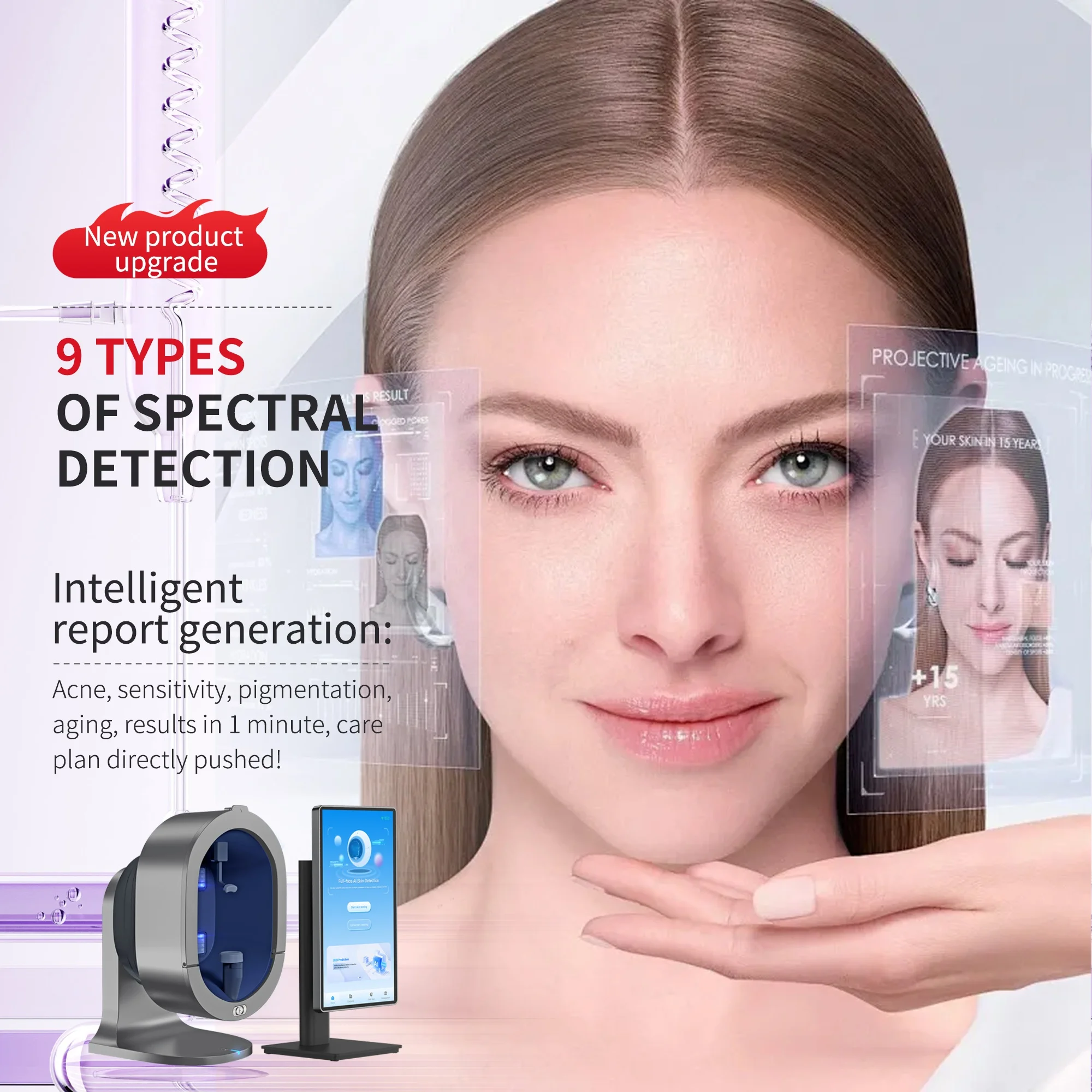 Upgraded X5 3D Ai Skin Image Analyzer High Definition Pixels Whole Facial Scanning Multi Spectrum Moisture Scalp Detection