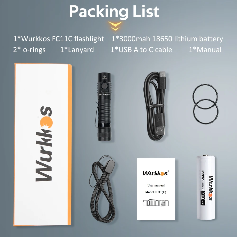 Wurkkos FC11C Flashlight Nippon Chemical 519A Mountaineering Edition 18650 Battery Max Output 1200 Lm USB-C Charging Daily Carry
