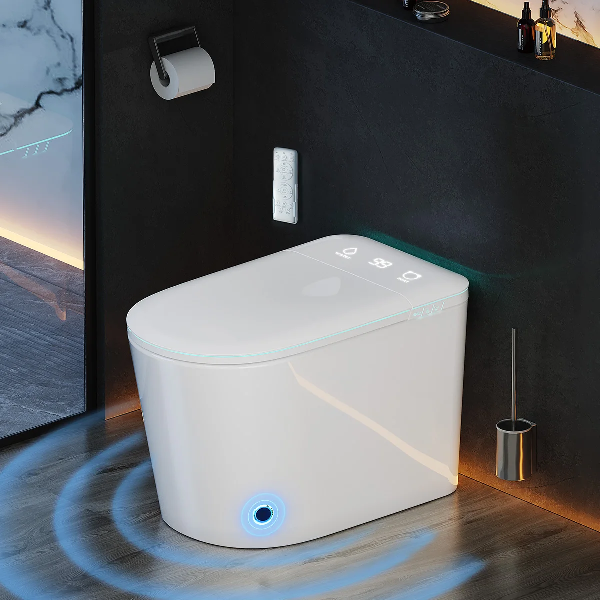 Hcore Smart Tankless One-Piece Toilet with Built-in Bidet Heated Seat Night Light UV Dryer Foot Sensor Auto Lid&Seat