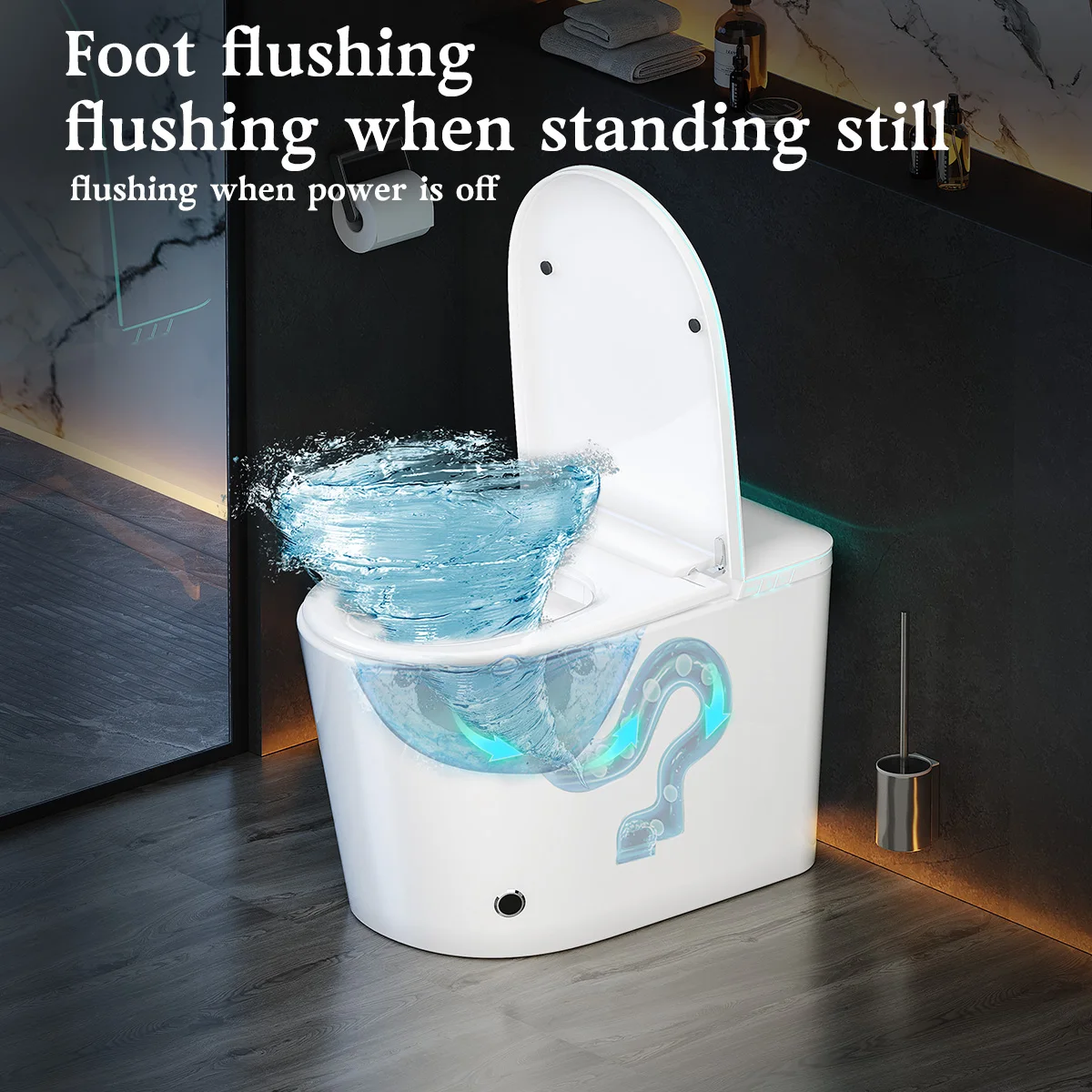Hcore Smart Tankless One-Piece Toilet with Built-in Bidet Heated Seat Night Light UV Dryer Foot Sensor Auto Lid&Seat