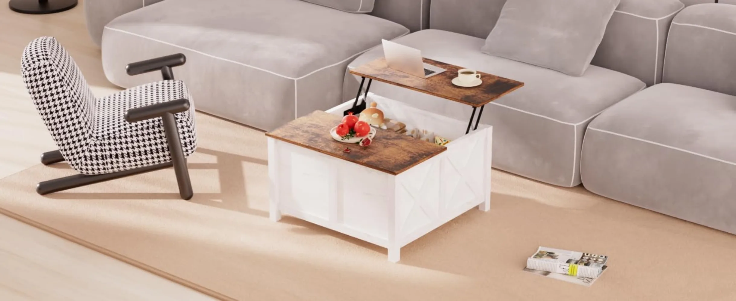 Lift Top Coffee Table with Storage Farmhouse Coffee Table for Living Room Wood Rustic 31.5" Square Storage Cabinet Center Table