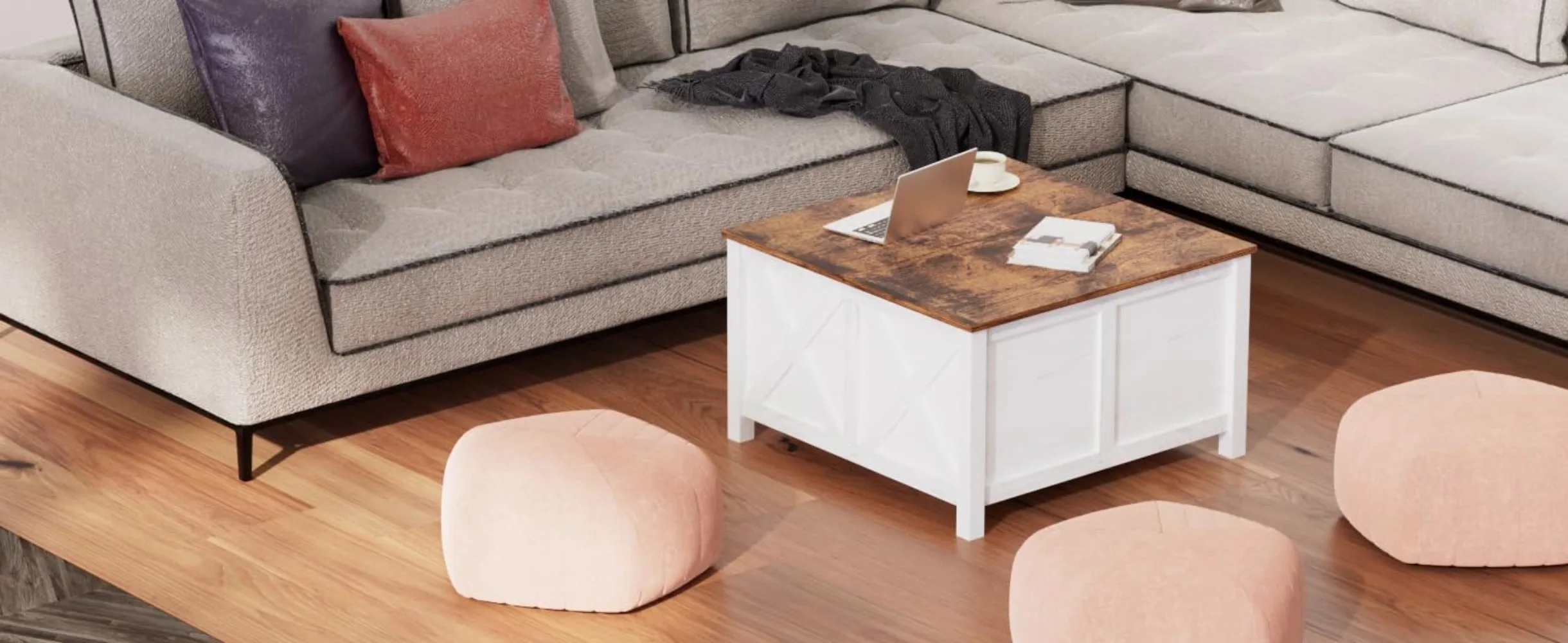 Lift Top Coffee Table with Storage Farmhouse Coffee Table for Living Room Wood Rustic 31.5" Square Storage Cabinet Center Table