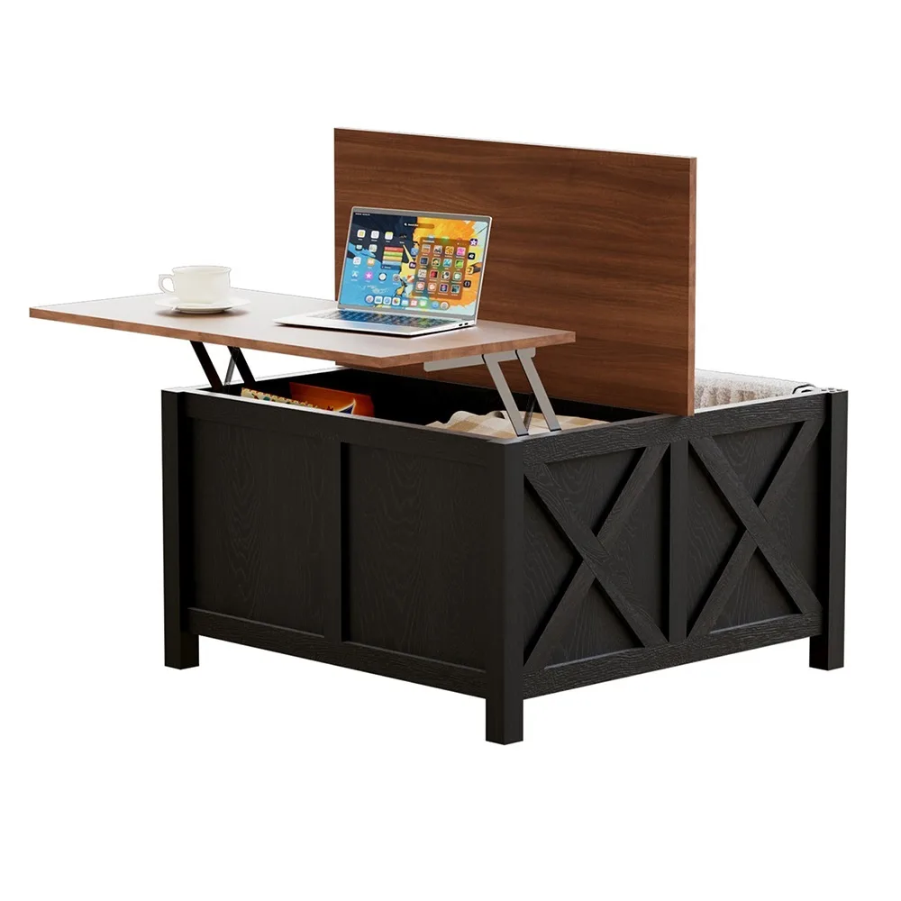 Lift Top Coffee Table with Storage Farmhouse Coffee Table for Living Room Wood Rustic 31.5" Square Storage Cabinet Center Table