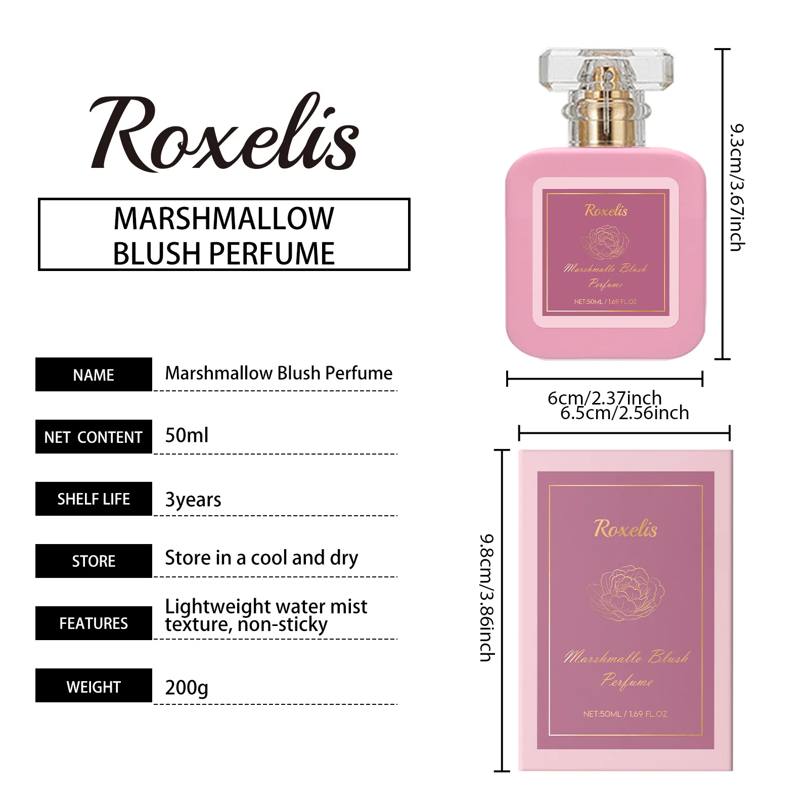 Roxelis 50ml Marshmallow Blush Perfume Sweet Strawberry Candy Lasting Fragrance Dating Romantic Scent Refreshing Body Perfume